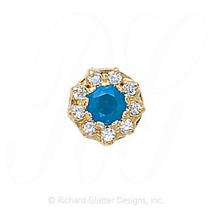 GS040 BT/D - 14 Karat Gold Slide with Blue Topaz center and Diamond accents 